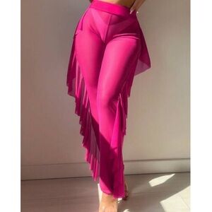 Hot Pink Ruffle Mesh Pants – Size L